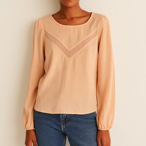 BKE Light Tan Sheer Parts Blouse